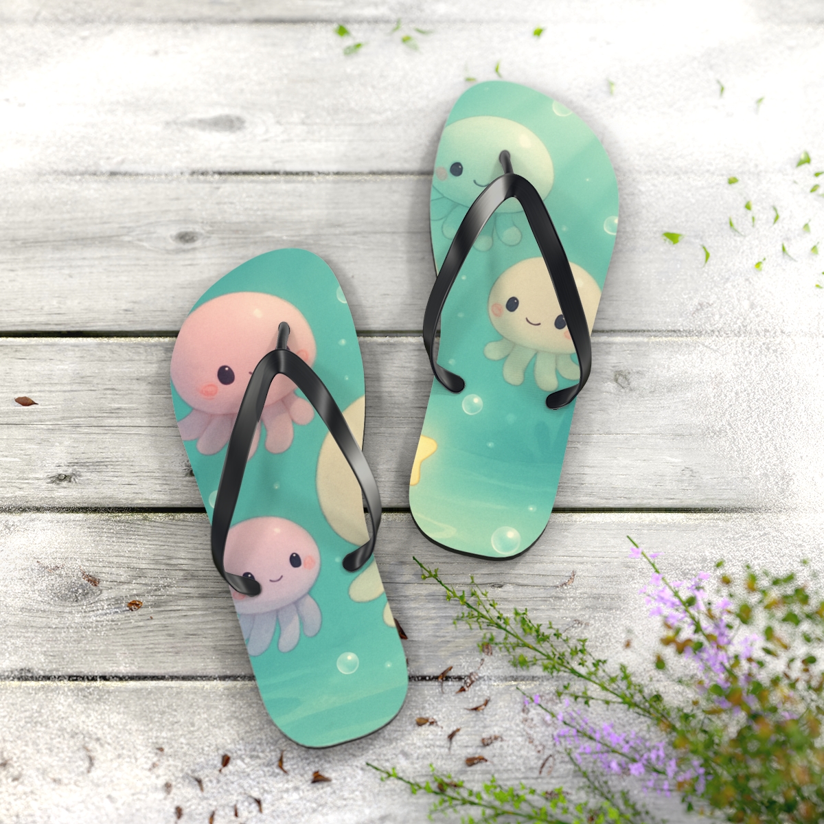 Moonlit Jellyfish Plush Parade trendy printed flip flops