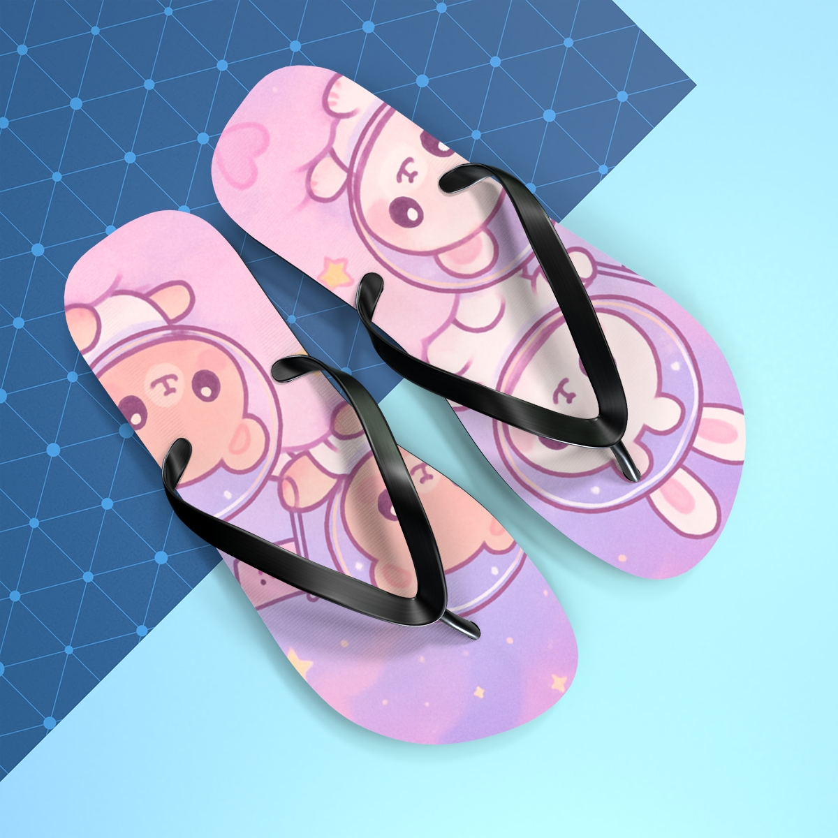 Cotton Candy Moon Critters personalized beach flip flops