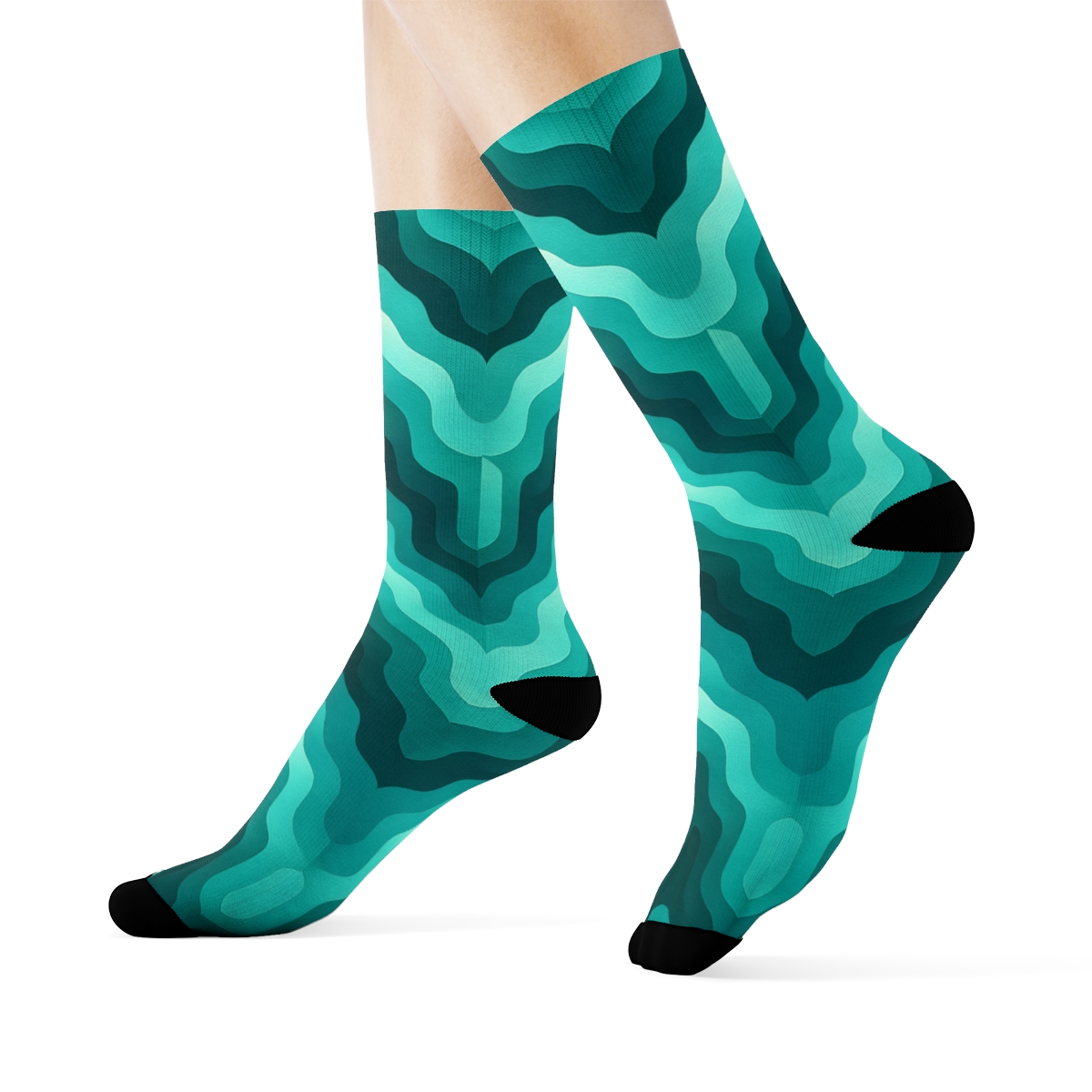 Turquoise Waveform Geo Crew Socks
