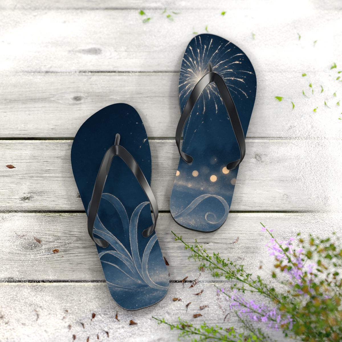 Frosted New Year Starfire Ribbons custom flip flops