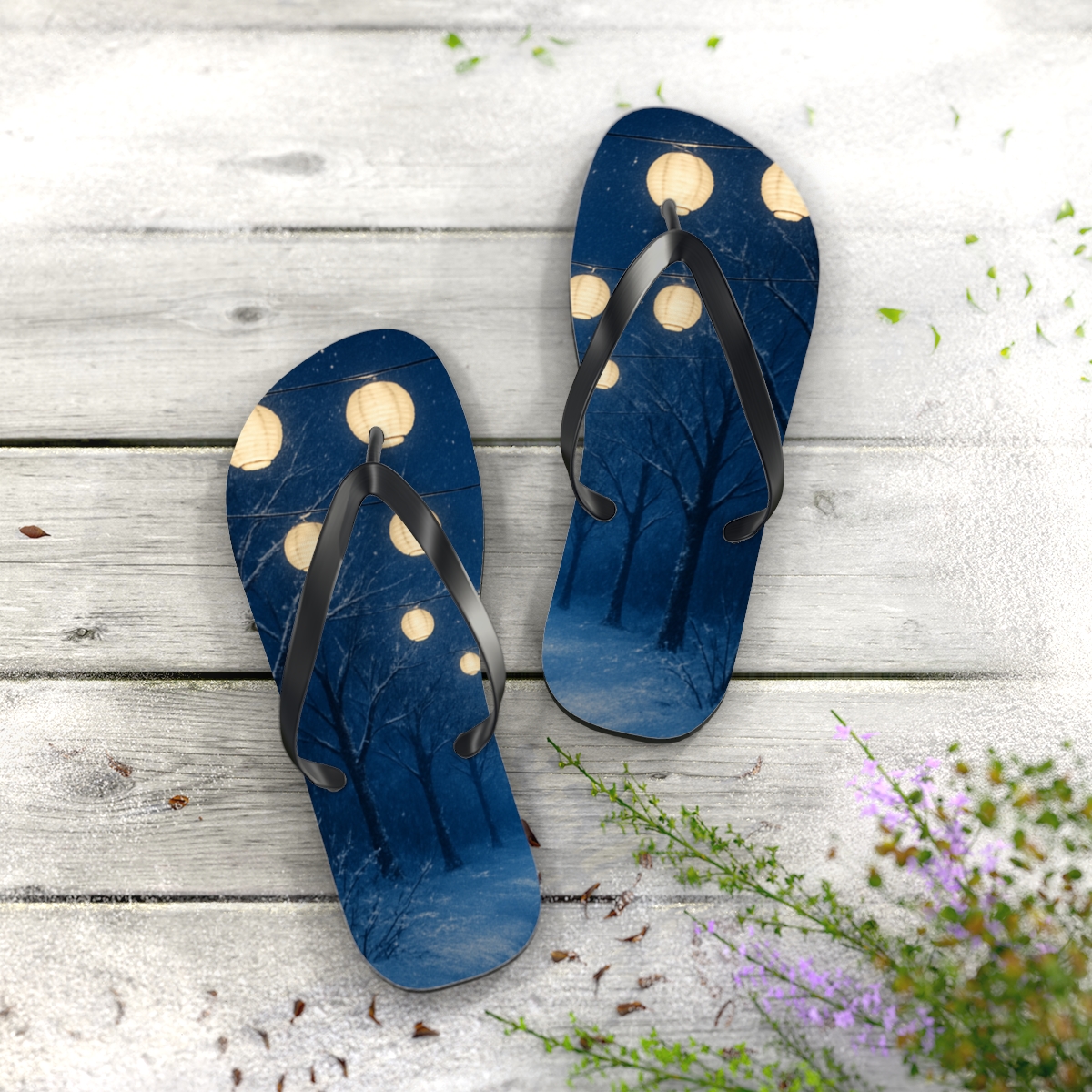 Winter Lantern Starlight custom flip flops