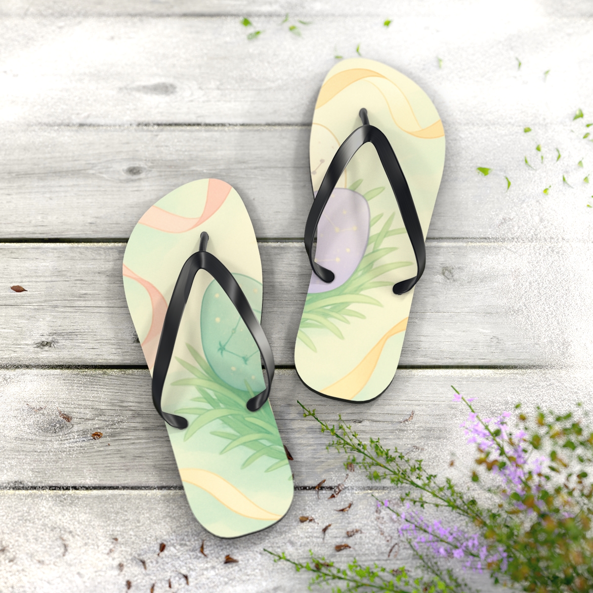 Spring Ribbon Constellation Eggs designer logo flip flops