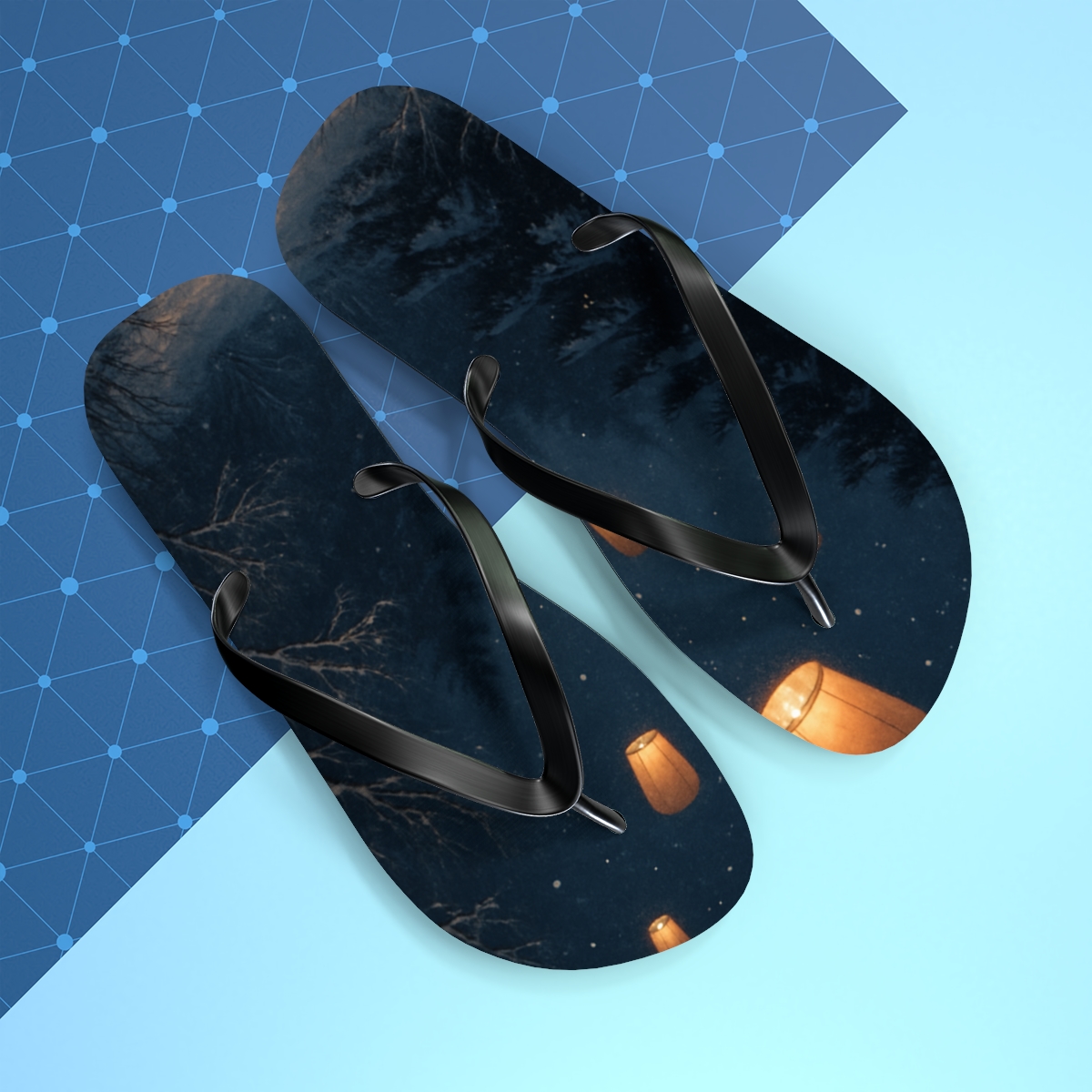 Lantern Festival Snowfall Glow custom flip flops