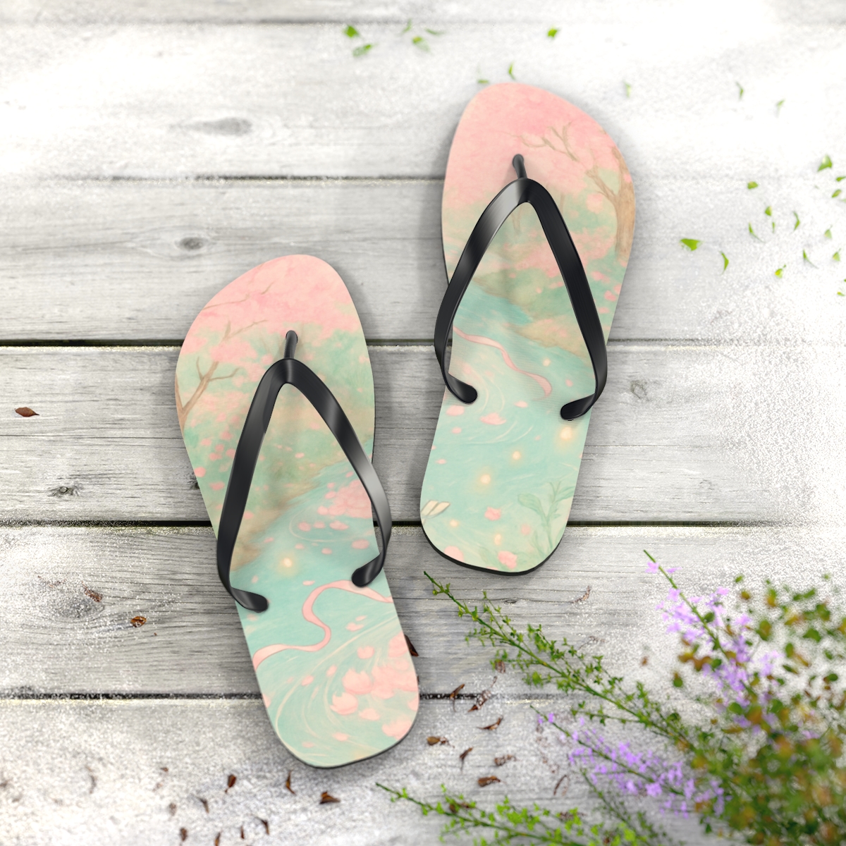 Spring Petal Wish Stream soft sole flip flops