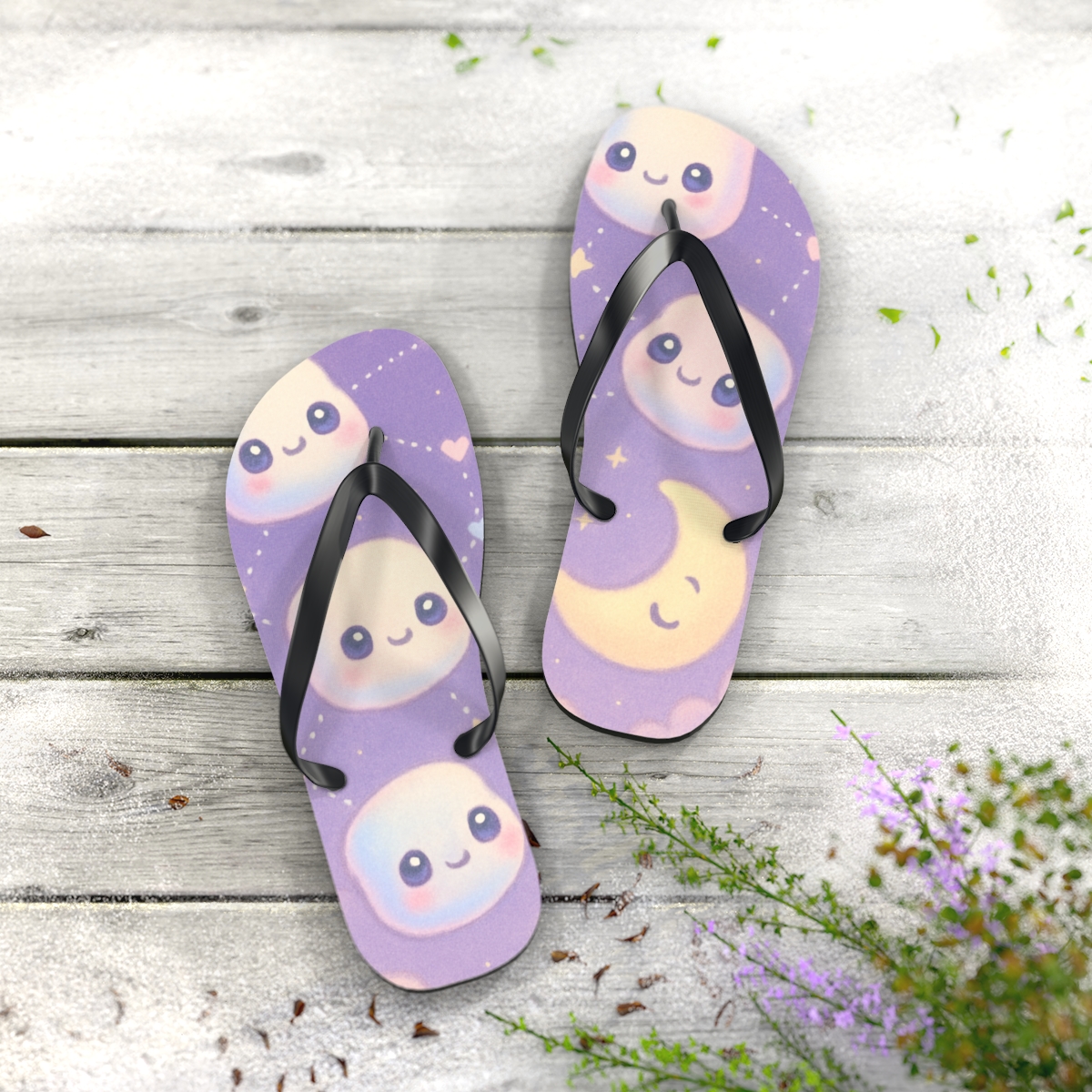 Stargazer Marshmallow Constellations designer logo flip flops