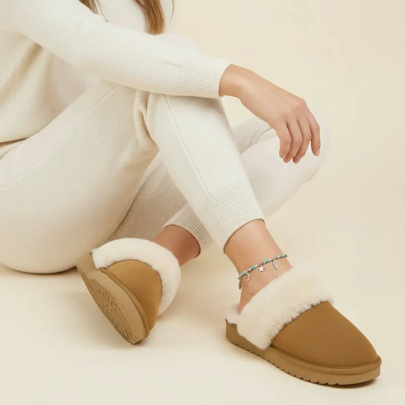 Hush Cozy Women's Suede Slippers - Genuine Leather Upper, Plush and Soft Faux Shearling Lining, Memory Foam Cushioned Footbed, Indoor Outdoor Comfort Slides for Women