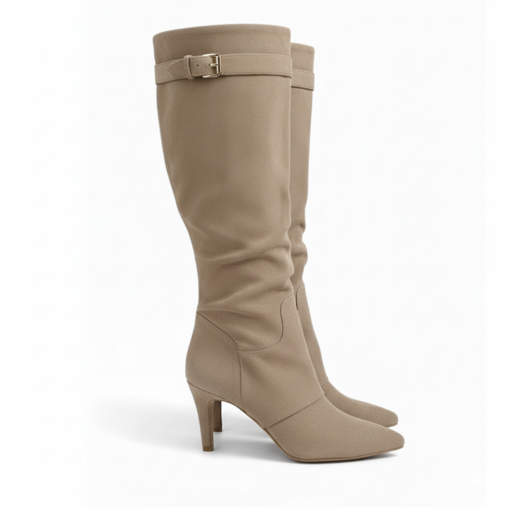 Taupe Suedine Block Boots