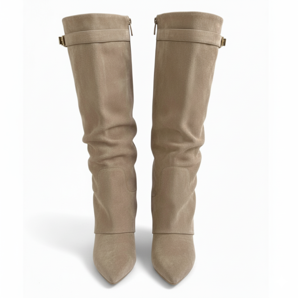 Taupe Suedine Block Boots
