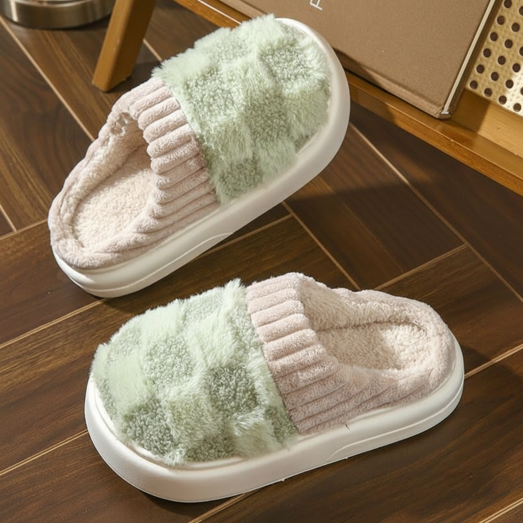 Unisex Fuzzy House Slippers With Sole