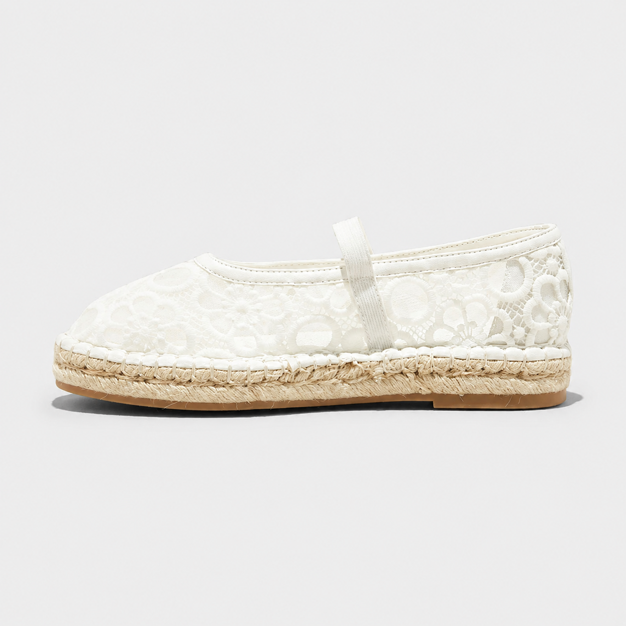 Floral Lace Mary Jane Espadrille Flats with Cushioned Insole for Women