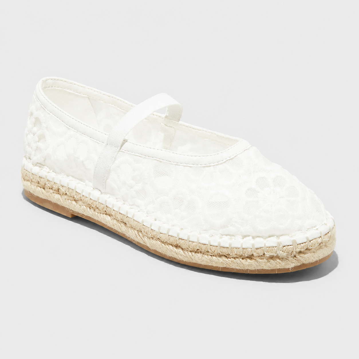 Floral Lace Mary Jane Espadrille Flats with Cushioned Insole for Women