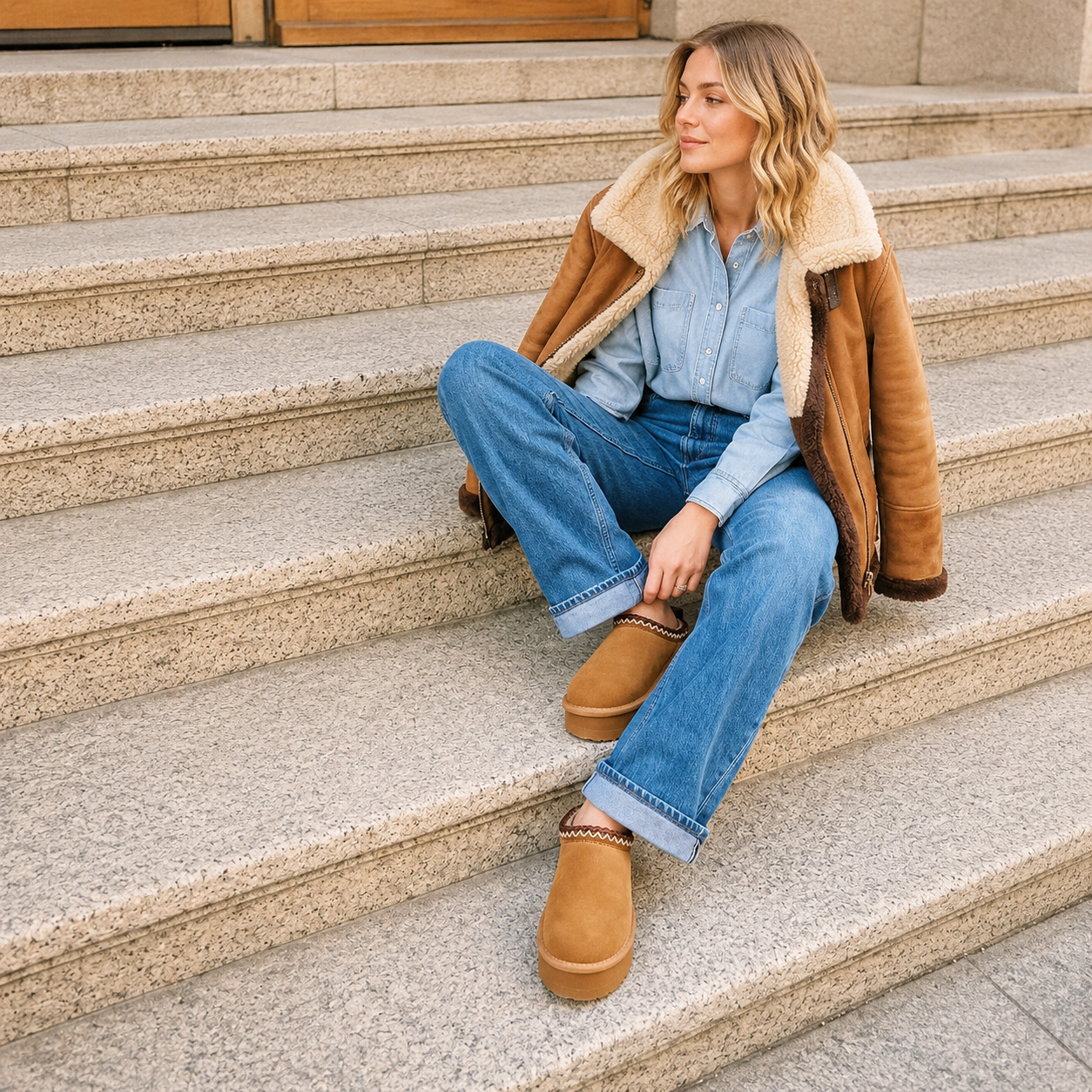 Casual Suede Platform Faux Fur Slippers For Women