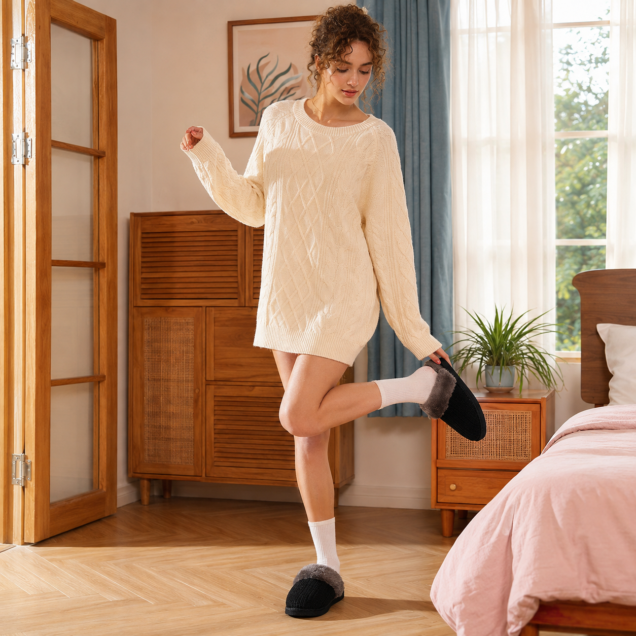 Cozy Indoor Fuzzy Memory Foam Slippers For Women