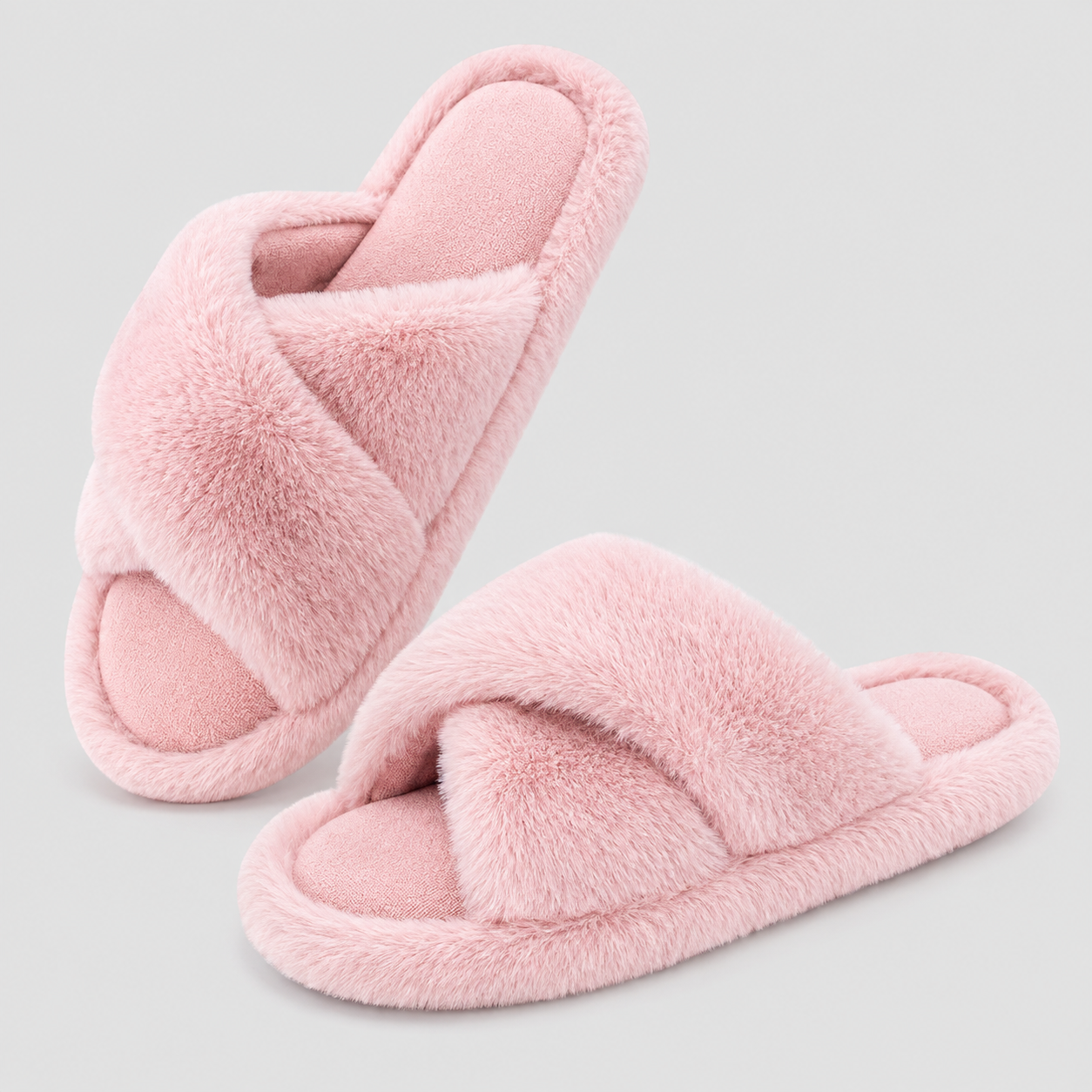 Non Slip Memory Foam Cross Band Faux Fur Slippers For Women
