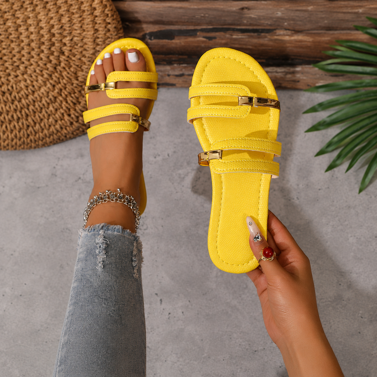Multi Strap Flat Sandal Travel Slippers For Women