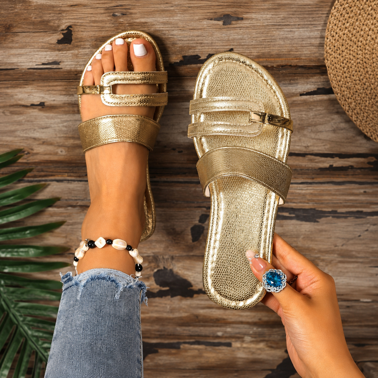 Multi Strap Flat Sandal Travel Slippers For Women