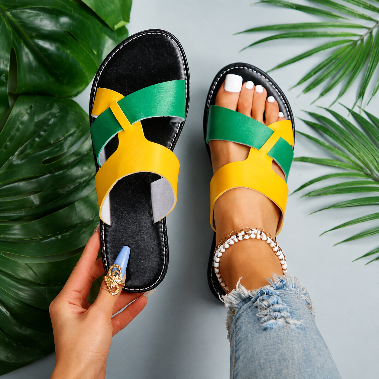Casual Colorblock Flat Sandal Slippers For Women