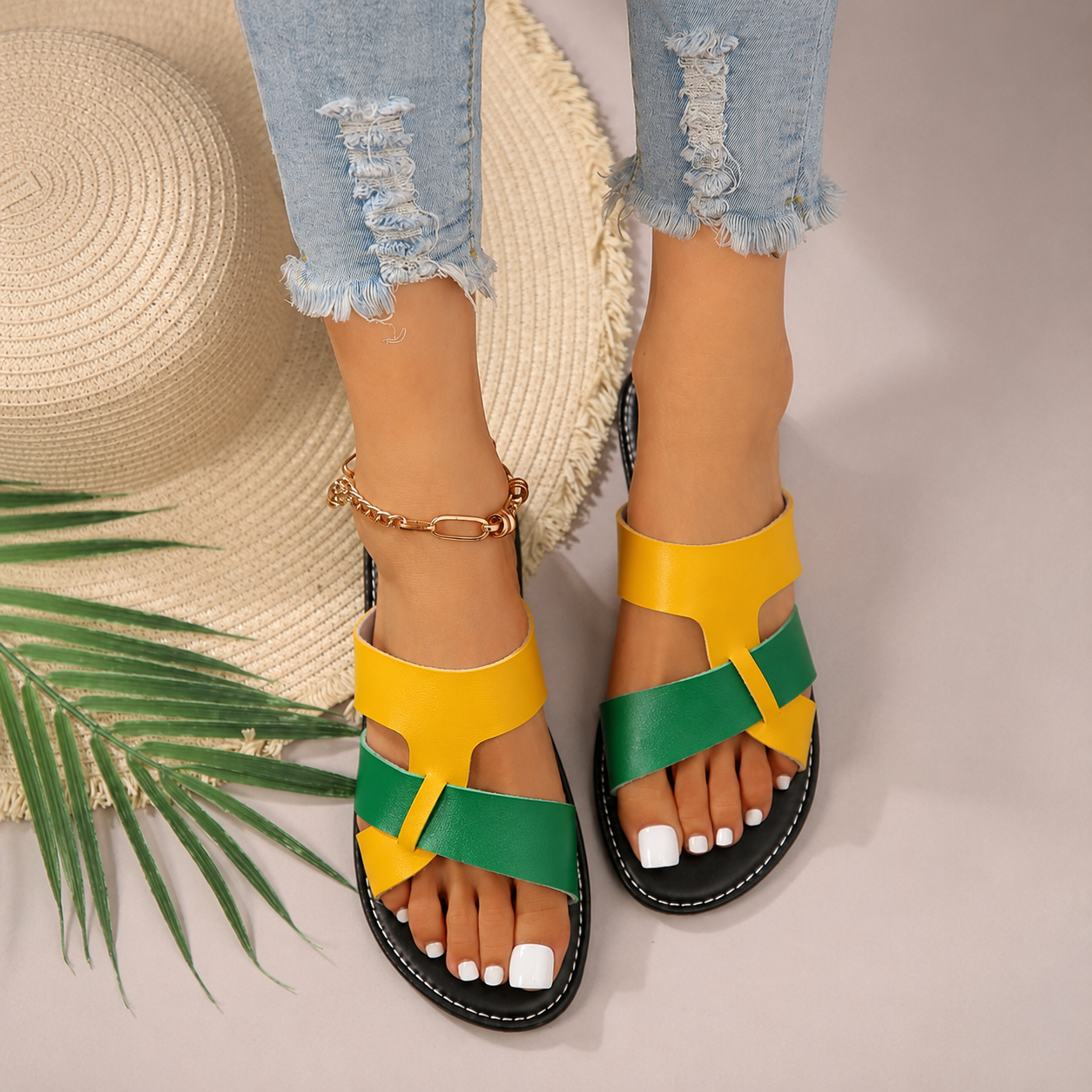 Casual Colorblock Flat Sandal Slippers For Women