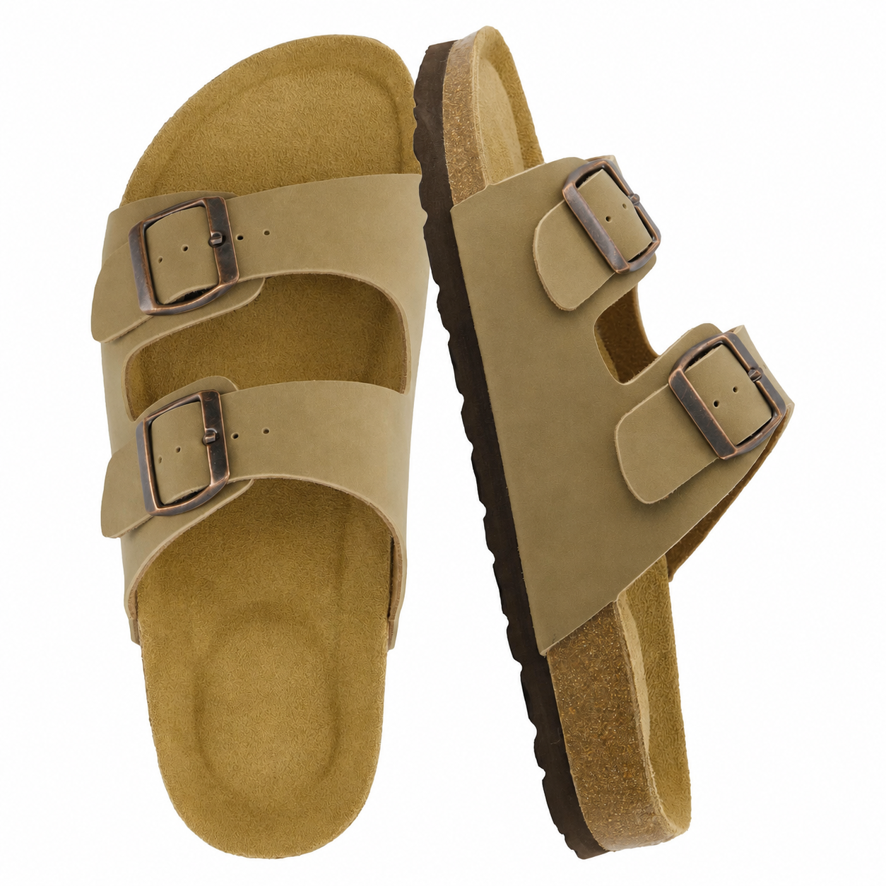 Footbed Arch Support Double Buckle Slip On Sandals For Women