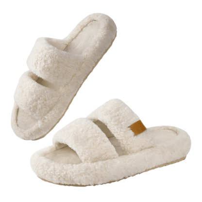 Classic Fuzzy Open Slippers – Cozy Comfort for Everyday Wear - Cloud Cushion Slides