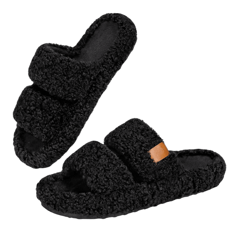 Classic Fuzzy Open Slippers – Cozy Comfort for Everyday Wear - Cloud Cushion Slides