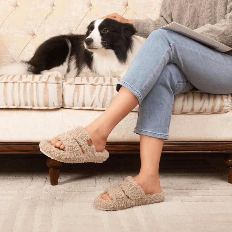 Classic Fuzzy Open Slippers – Cozy Comfort for Everyday Wear - Cloud Cushion Slides