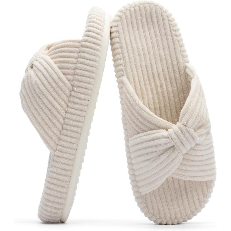 Corduroy Bow Orthopedic Slippers – Elegant Comfort for Everyday Wear - Cloud Cushion Slides