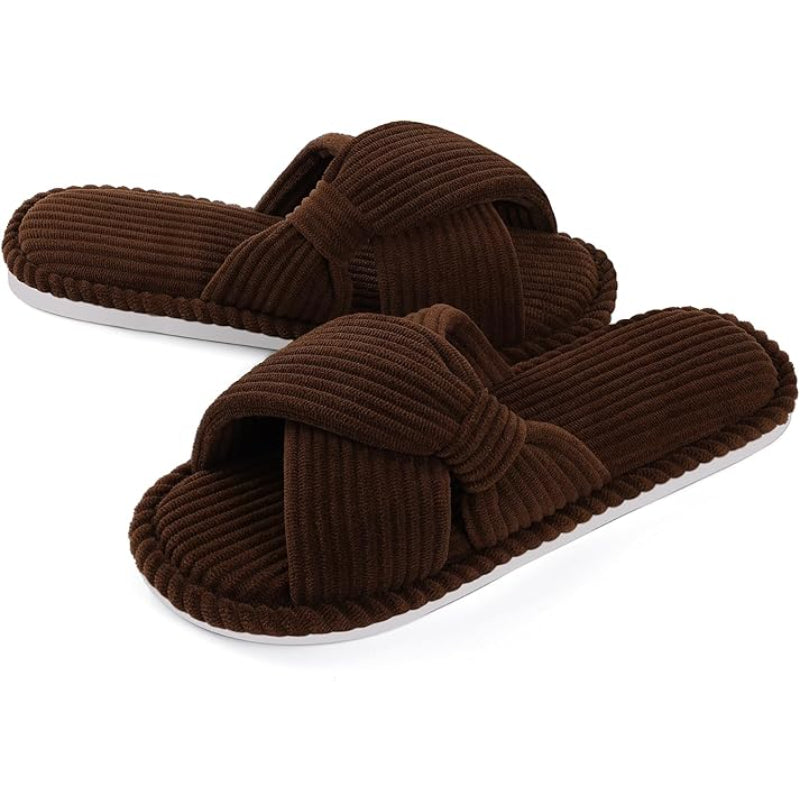 Corduroy Cross Bow Indoor Slippers