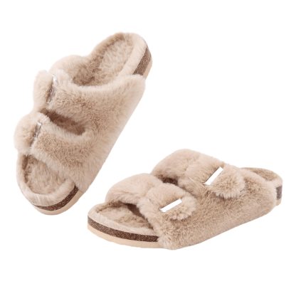 Double Strap Fuzzy Slippers – Adjustable Open Toe Comfort - Cloud Cushion Slides