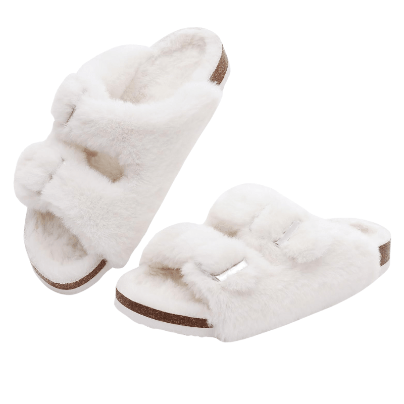 Double Strap Fuzzy Slippers – Adjustable Open Toe Comfort - Cloud Cushion Slides