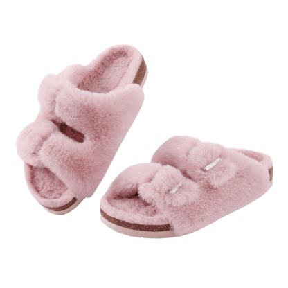 Double Strap Fuzzy Slippers – Adjustable Open Toe Comfort - Cloud Cushion Slides