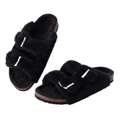 Double Strap Fuzzy Slippers – Adjustable Open Toe Comfort - Cloud Cushion Slides