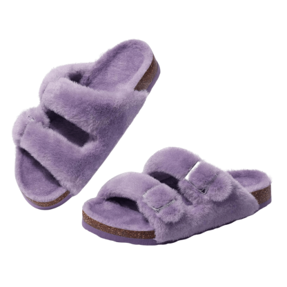 Double Strap Fuzzy Slippers – Adjustable Open Toe Comfort - Cloud Cushion Slides