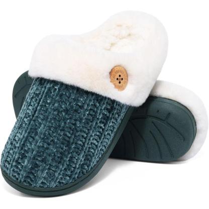 Comfy Knit Buttoned Slippers - Anti Slip Sole and Warm Interior - Cloud Cushion Slides