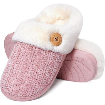 Comfy Knit Buttoned Slippers - Anti Slip Sole and Warm Interior - Cloud Cushion Slides