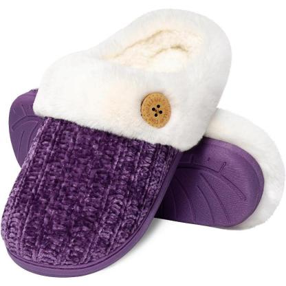 Comfy Knit Buttoned Slippers - Anti Slip Sole and Warm Interior - Cloud Cushion Slides