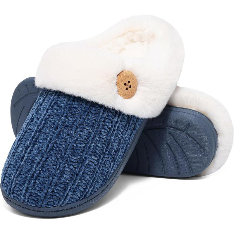 Comfy Knit Buttoned Slippers - Anti Slip Sole and Warm Interior - Cloud Cushion Slides