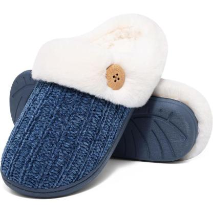 Comfy Knit Buttoned Slippers - Anti Slip Sole and Warm Interior - Cloud Cushion Slides