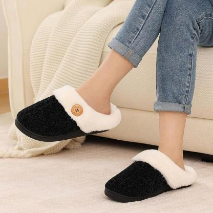 Comfy Knit Buttoned Slippers - Anti Slip Sole and Warm Interior - Cloud Cushion Slides