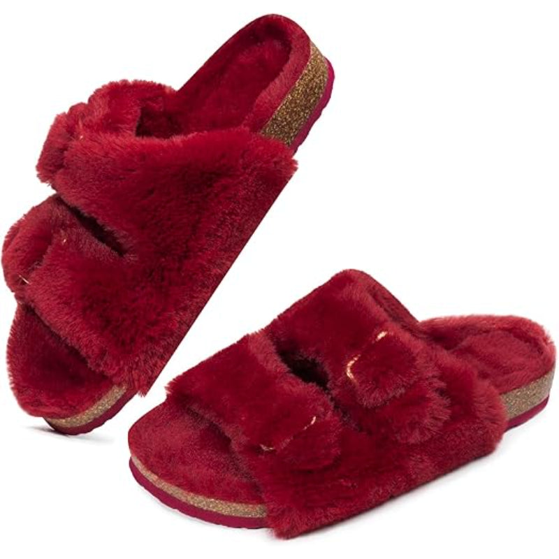Fluffy Double Buckle Indoor Slippers