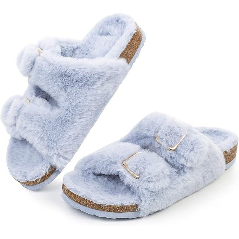 Fluffy Double Buckle Indoor Slippers