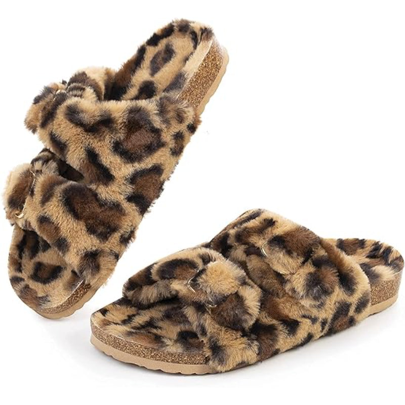 Fluffy Double Buckle Indoor Slippers