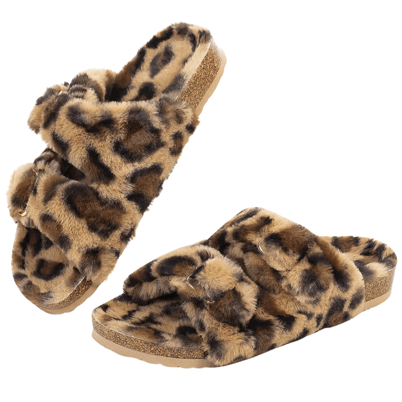 Faux Fur Leopard Print Slippers