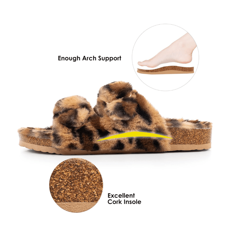 Faux Fur Leopard Print Slippers – Cozy Comfort with Bold Style - Cloud Cushion Slides