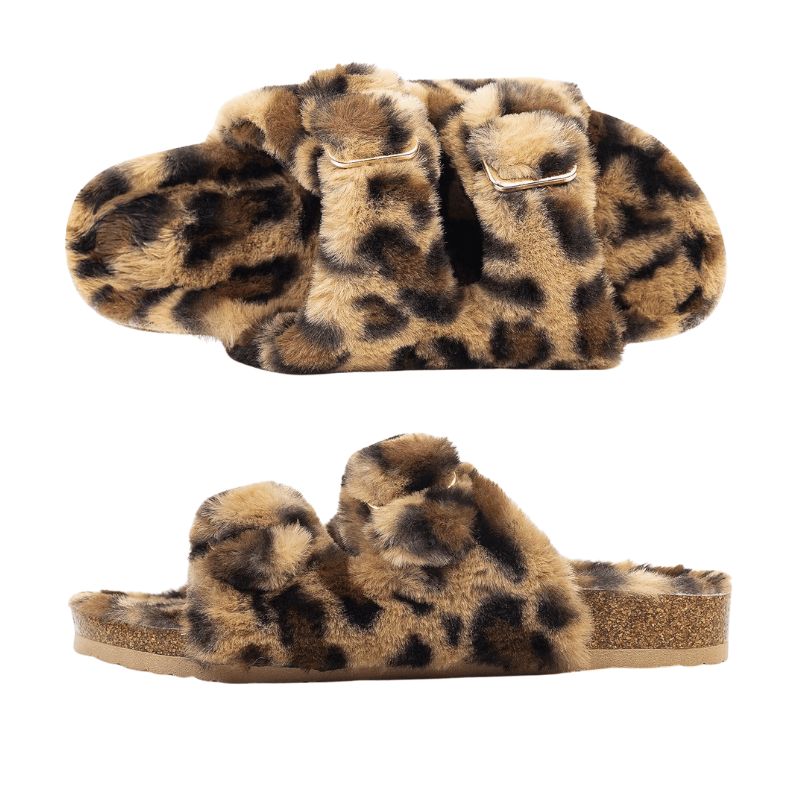 Faux Fur Leopard Print Slippers – Cozy Comfort with Bold Style-Cloud Cushion Slides