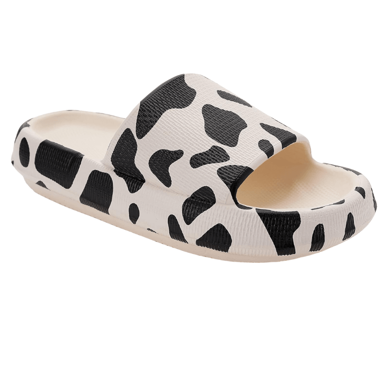 Minimalist Cow Print Toe Slippers – Stylish and Cushioned Fit - Cloud Cushion Slides