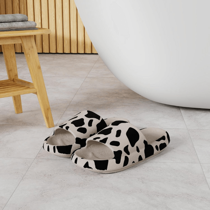 Minimalist Cow Print Toe Slippers – Stylish and Cushioned Fit - Cloud Cushion Slides