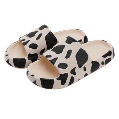 Minimalist Cow Print Toe Slippers – Stylish and Cushioned Fit - Cloud Cushion Slides