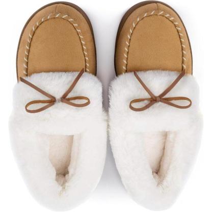 Heated Slippers - Trapper Moc Fuzzy Memory Foam For Warmth - Cloud Cushion Slides