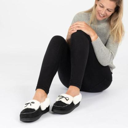 Heated Slippers - Trapper Moc Fuzzy Memory Foam For Warmth - Cloud Cushion Slides